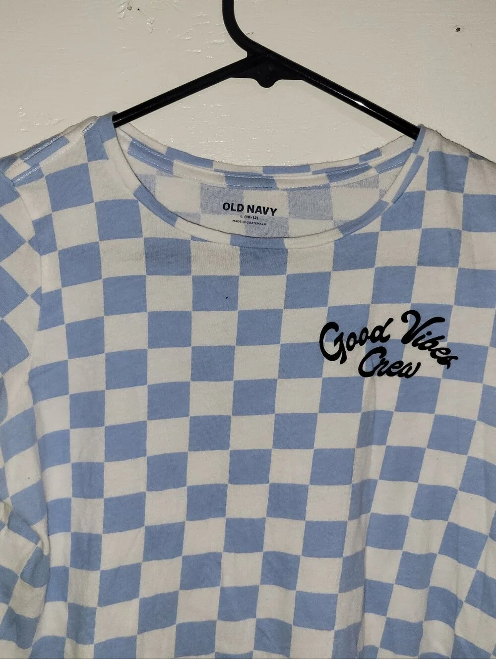 Old Navy Light Blue & White Check Crewneck Tee AA35